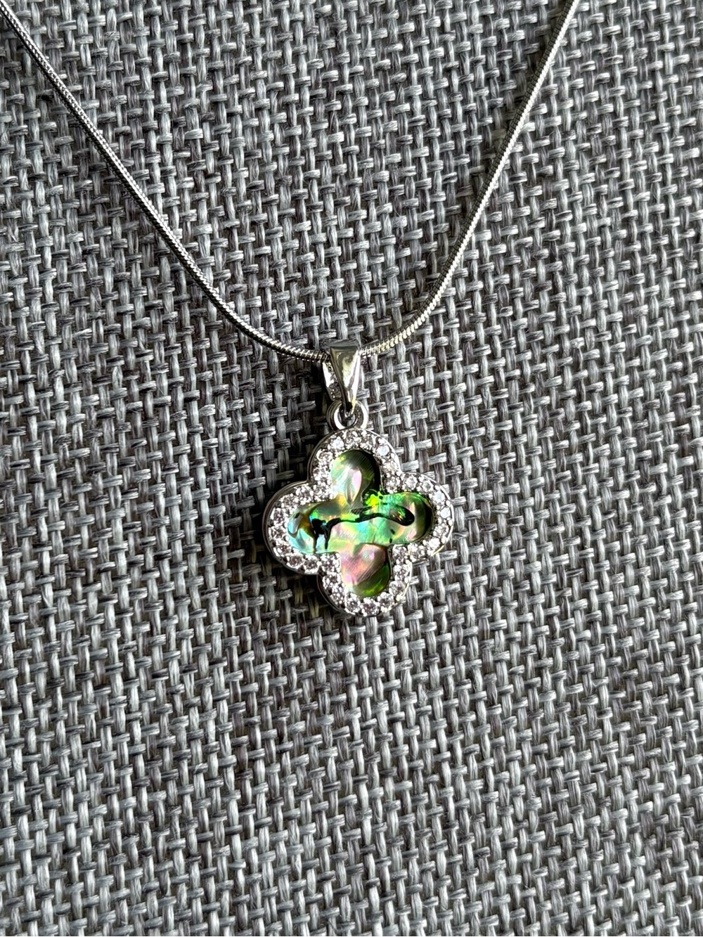Clover Abalone Crystal Pendant With 18 Inch Stainless Steel Necklace